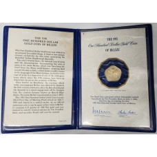 BELIZE 1981 . ONE HUNDRED 100 DOLLARS COIN . GOLD . PROOF